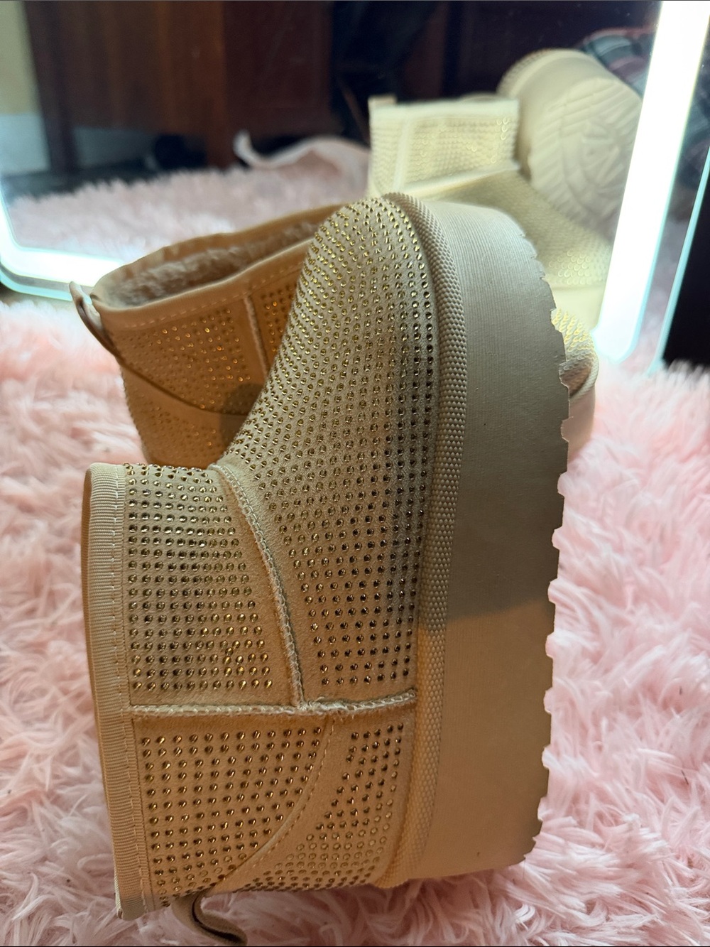 Windsor Beige Studded Platform Slip-On Boots